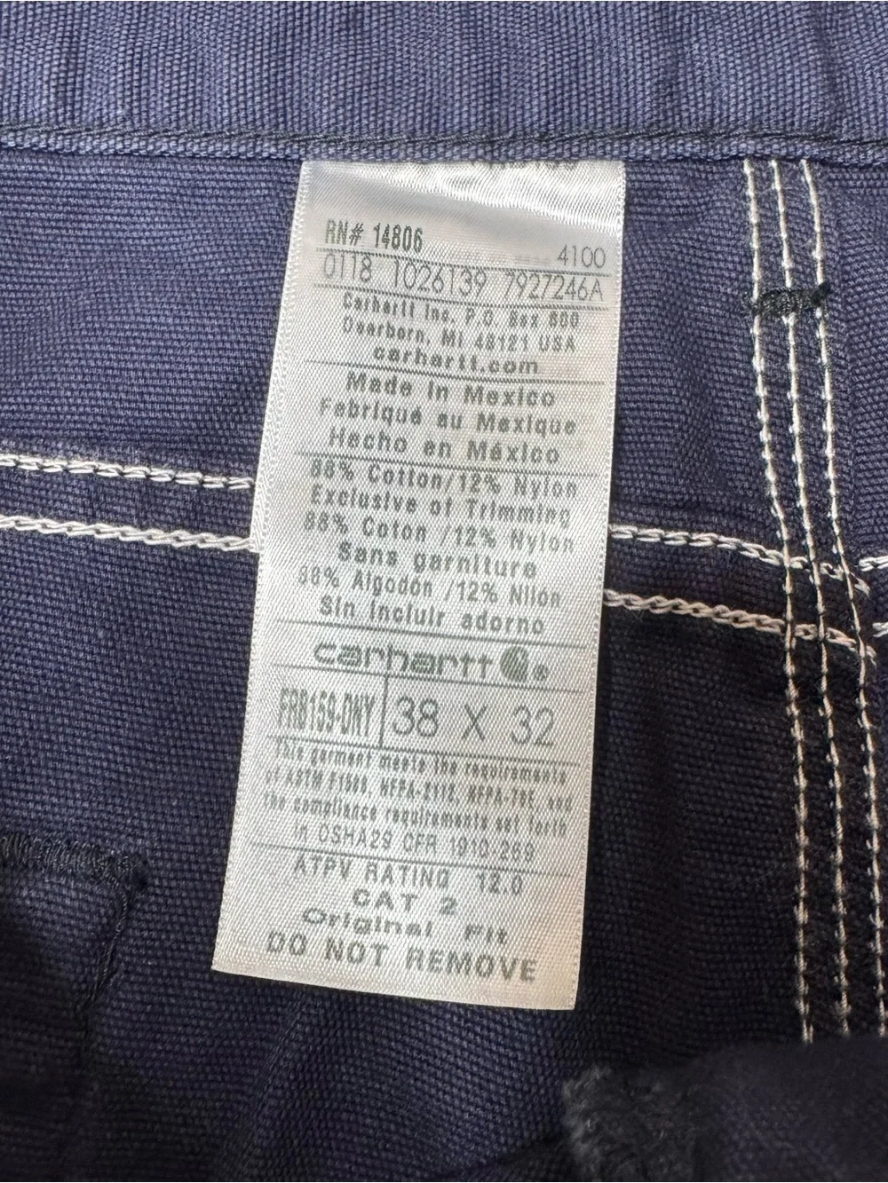Carhartt FRB159 FR CAT 2 Relaxed Fit Work Pants 38x32 Navy Flame Resistant Pants